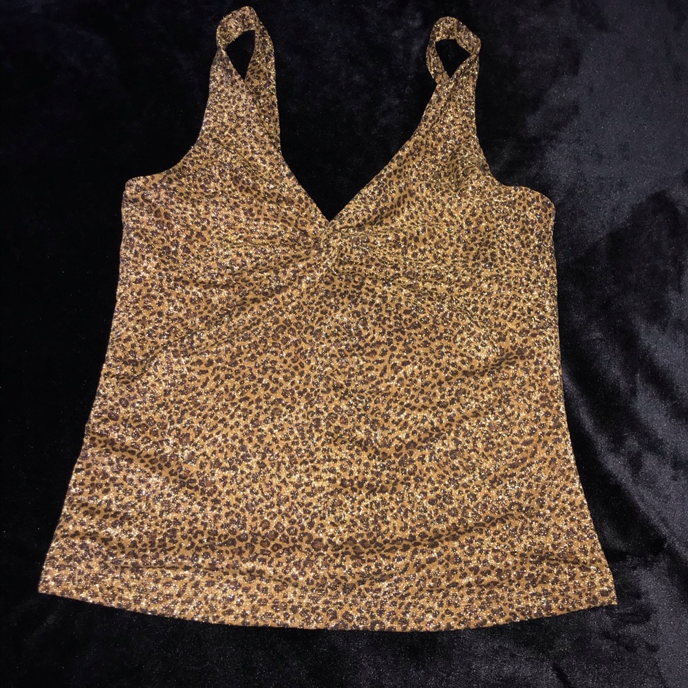 Express shimmer lessors print front tie tank top
